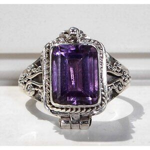 925 STERLING SILVER Genuine Amethyst Poison Ring
